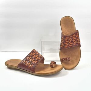 Born Sandals Womens 10 Brown Leather Slide Toe Loop Woven Comfort Boho Summer